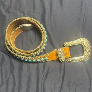 Embellished Leather Belt with Turquoise Accents XXL